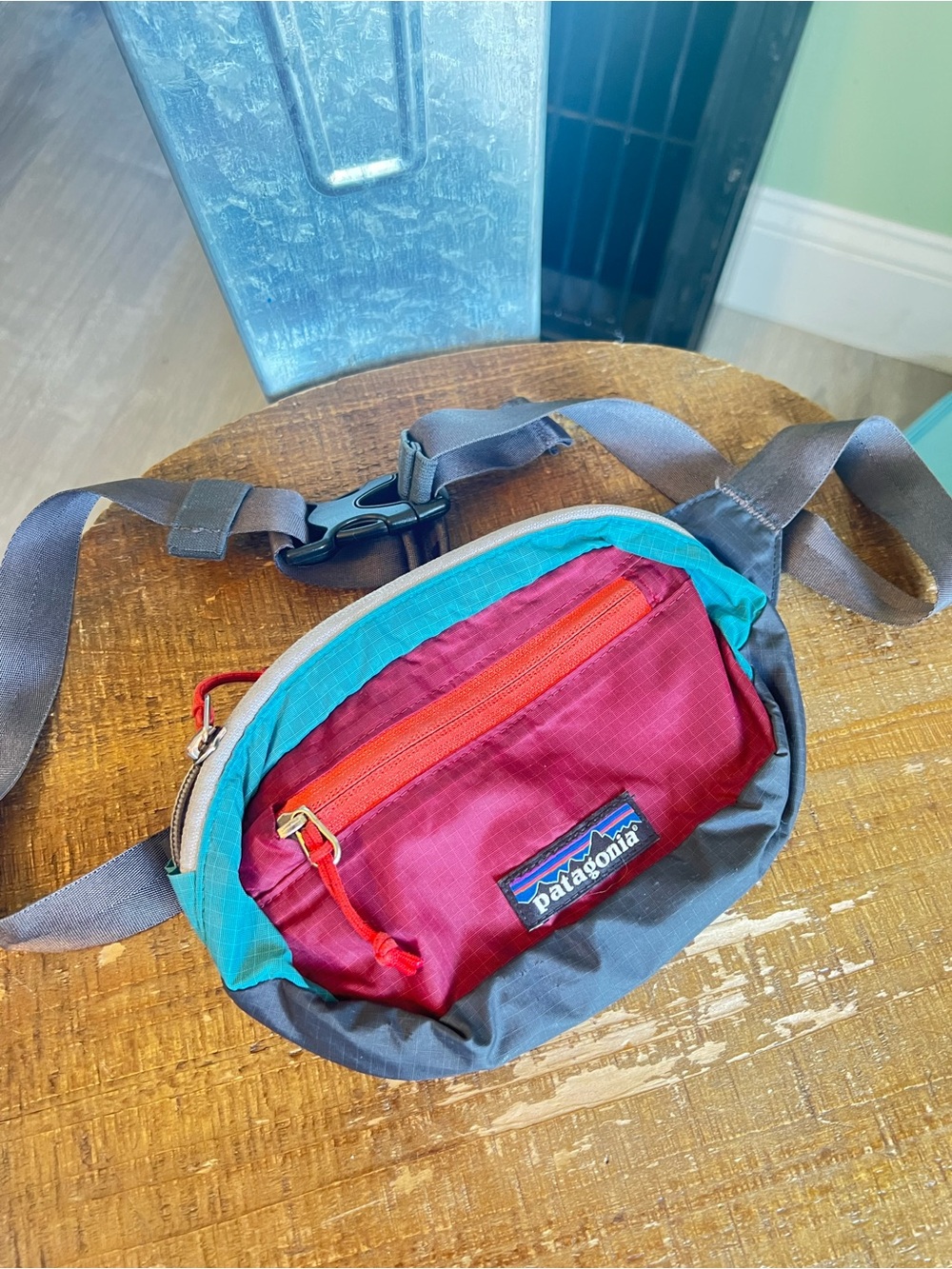 Patagonia Colorblock Belt Bag — Burgundy, Teal & Gray